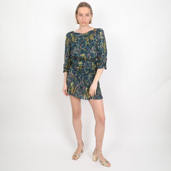Diane Von Furstenberg Pialla Silk Teal Green Printed Pleated Mini Dress Size 6 - Picture 1 of 9